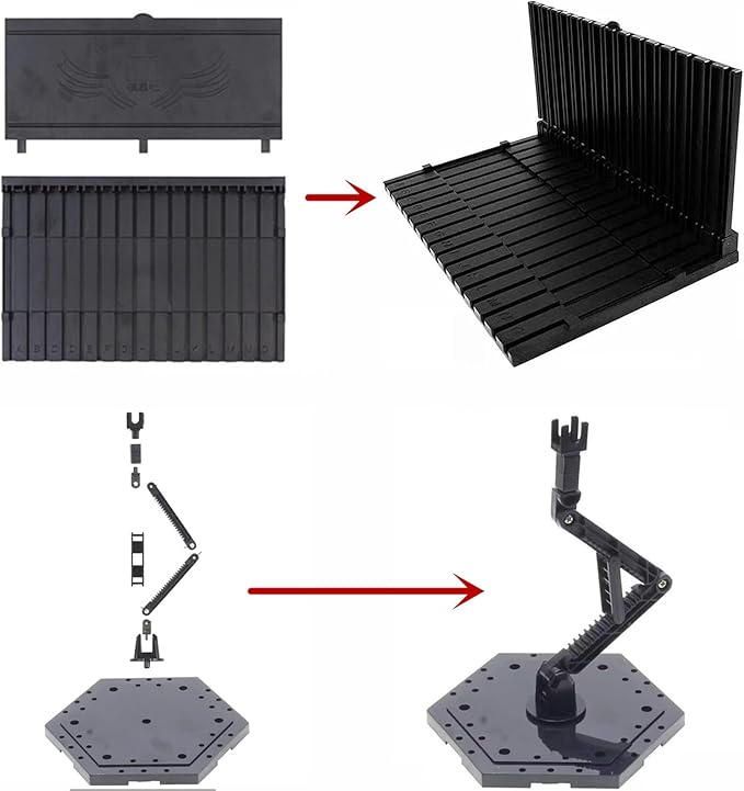 4-Pieces Model Kit Display Stand and Runner Storage System with Action Base, Suitable for Model Stand Action Figure Stand and HG, MG and RG Model Character Display Stand，Black.(Combination Set)