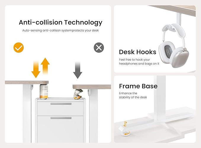BANTI 48 × 24 Inches Standing Desk, Ergonomic, Electric Height Adjustable, Sit and Stand Up, Computer Office Desk with Splice Board, White Frame/Maple Top