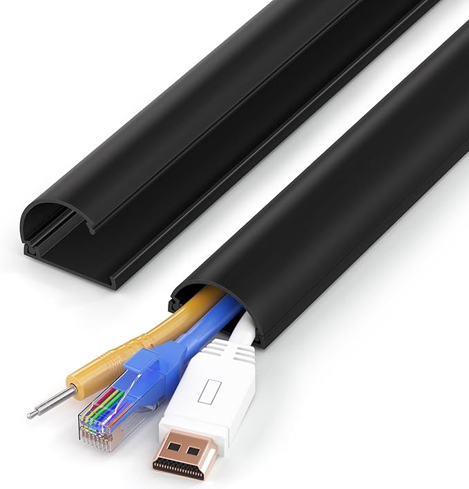 Cord Hider 34in (2X L17in), ZhiYo Cable Hider for 2-4 Cords, Wire Covers for Cords Wall Mount TV, Cable Cover Wall Wire Hider for Cords, Cable Raceway Black, W1.4in x H0.7in