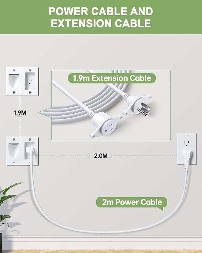 in Wall Cable Management Kit, Cord Hider for Wall Mounted TV with Triple Outlet, 6.5FT Power Cable and 6.2FT Extension Cable, 20A TV Wire Hider for Wall