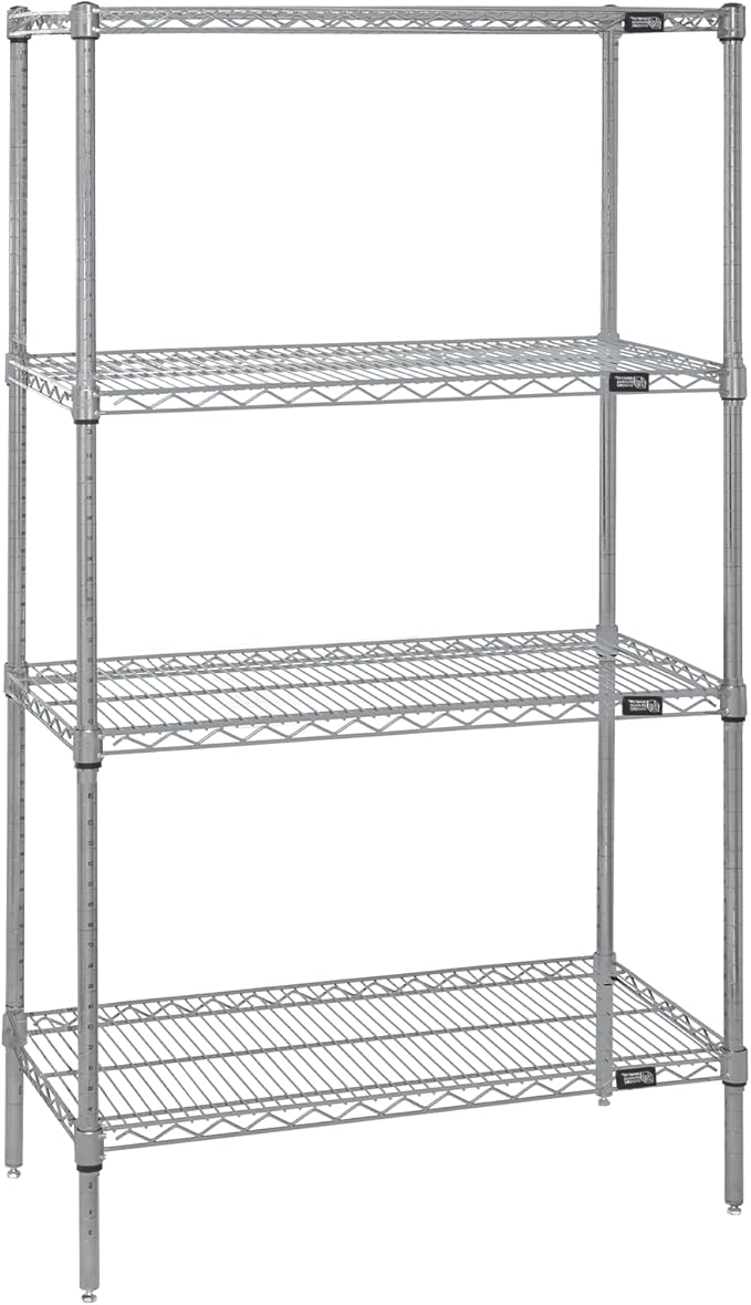 Quantum Storage Systems WR63-2436S Starter Kit for 63" High 4-Tier Wire Shelving Unit, Stainless Steel Finish, 800 lb. Per Shelf Capacity, 24" Width x 36" Length x 63" Height