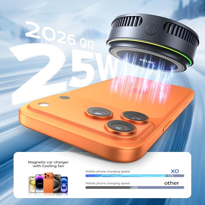 Qi2.2 Wireless Charger【25W Fast Charging+Cooling Fan】 Magnetic Charger Pad with 2 Modes,LED Light Phone Holder Fast Charging Compatible with iphone17/16/15/14/13/12 Series