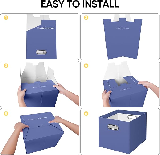 BALEINE File Organizer Box, Cardboard File Folder Organizer with Handle for Letter Size, Portable Collapsible Hanging Filing Box for Home Office Document Storage (2 Pack, Large Navy)
