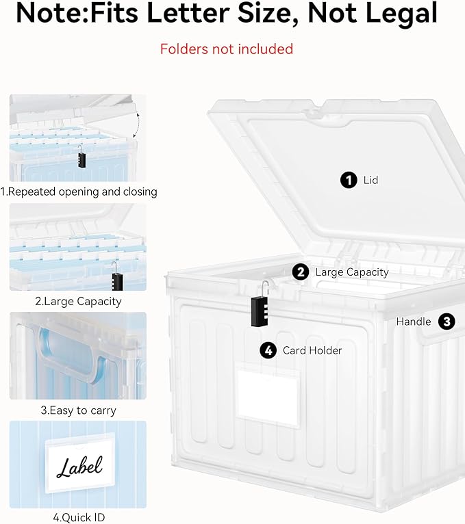 Oterri Plastic File Box with Lid for Letter Size Hanging File Folders, Hanging File Folder Box for Home, Office, School, File Cabinet, Assembly File Organizer, Clear，Large-1 Pack Without Folders