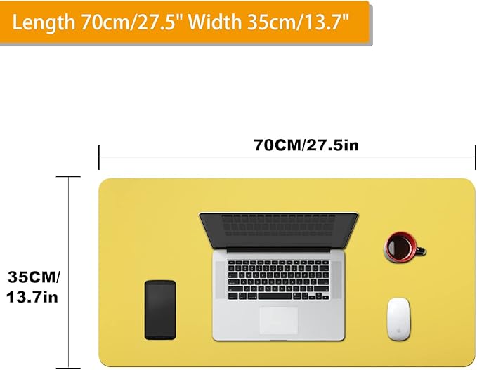 Large Leather Desk Pad Protector 27.5"x13.7",Non-Slip Durable Office Desk Mat for Writing, Computer, Laptop, Mouse Pad & Desktop Use,Desk Protector Mat,Yellow