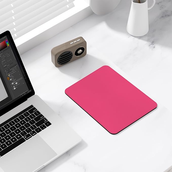 Leather Mouse Pad, Office Mouse Mat Non-Slip Rubber Base Stitched Edge Washable Waterproof Rectangular Mousepad for Office Gaming PC Laptop, 9.8" x 7.9", Rose Pink