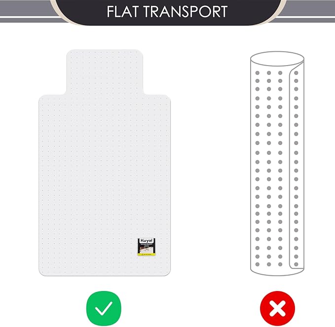 Kuyal Office Chair Mat for Carpet, 32x55 Clear Heavy Duty Computer Chair Mat with Lip, Under Desk Protector Carpeted Floors Mat, Easy Chair Movement,Ship Flat