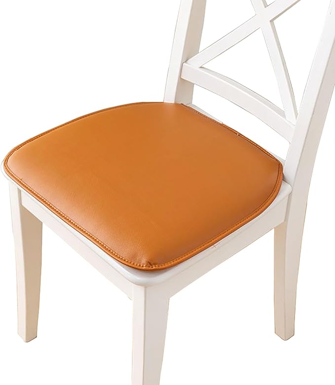 Premium Leather Chair Cushion, Waterproof Dining Chair Pads with Zipper, Horseshoe/Square Non Slip Seat Cushion(45x45cm(18x18inch), Orange(B))