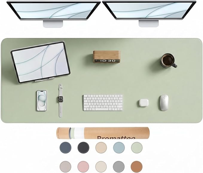 Large Desk Pad Non-Slip Desk Mat Protector for Keyboard Mouse Waterproof Vegan Leather Surface Faux Leather Laptop Mat Smooth Mouse Pad Premium Gift Tube Matcha Green 55" x 23"