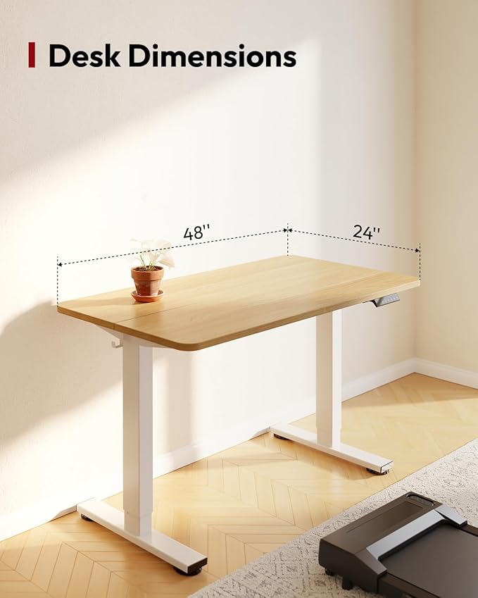 SANODESK Height Adjustable Electric Standing Desk 48x24 Inches, Sit Stand Desk with Splice Board for Home Office, Ergonomic Computer Workstation, Study & Gaming, White Frame/Maple Top