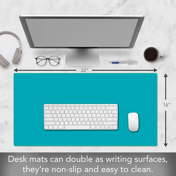 CounterArt Large Teal Waterproof Desk Protector 32” x 16” Made in The USA Desk Mat Office Mat Large Mouse Pad