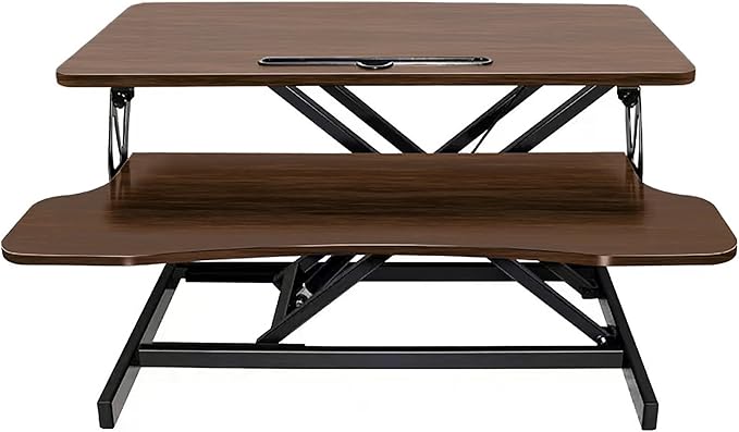 Instant Ergonomic Standing Desk Converter - 32" Wide, No Assembly, Sit-Stand Workstation for Pain Relief & Productivity (Walnut)