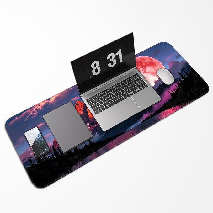 Mouse Pad, Gaming Mouse Pad, Large Laptop Pad, Waterproof and Non-Slip, Gaming Office Sewn Desk Pad, 31.5x11.8 Inch Extended, Moon Mountain