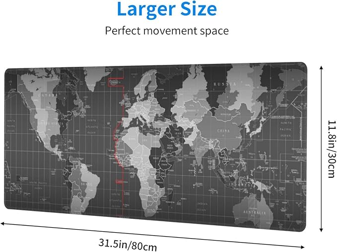 Large Gaming Mouse Pad, Waterproof Extended World Map Mousepad Desktop, Big Long Non-Slip Mouse Mat for Laptop, Keyboard, Computer for Decor Office, 31.5 * 11.8 in