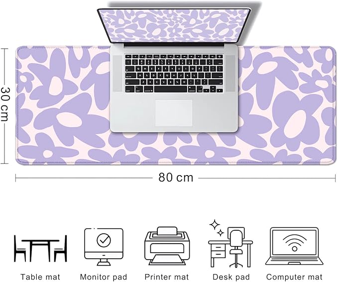 Large Mouse Pad, Aesthetic Cute Purple Flowers Computer Desktop Pad, Purple Computer Mats for Desk, Keyboard Laptop Mat, 31.5 x 11.8 inches