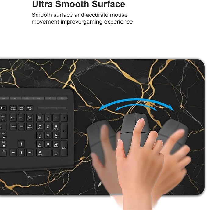 Black Marble Texture Large Mouse Pad & Desk Mat Extended Mousepad with Stitched Edges Non-Slip Rubber Base Laptop Computer Keyboard Pad for Gaming, Office & Home Decor, XXXL - 35.4" X 15.7"