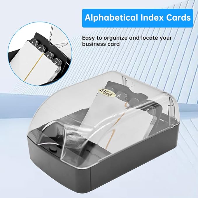 Business Card Holder, 350-Card Capacity Business Card File Plastic Storage Box with Transparent Tilted Lid, Dust-Proof Desktop Organizer for Office Reception(SIZE:S)