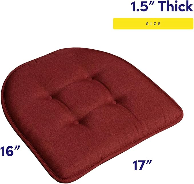 Sweet Home Collection Chair Cushion Memory Foam Pads Tufted Slip Non Skid Rubber Back U-Shaped 17" x 16" Seat Cover, 4 Count (Pack of 1), Wine Burgundy