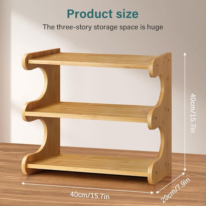 BFTOU Bamboo Desk Organizer Multifunctional 3 Tier Office Table Shelf Bookshelf Supplies Storage Rack for Kitchen Living Room