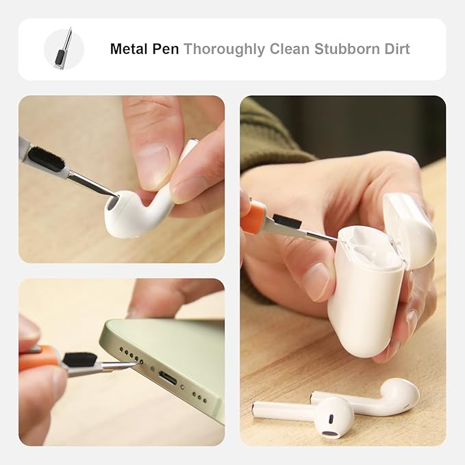 Hyashee Cleaner Kit for Airpods Pro 1 2 3 Multi-Function Cleaning Pen with Soft Brush Flocking Sponge for Bluetooth Earphones Case Cleaning Tools (Orange)