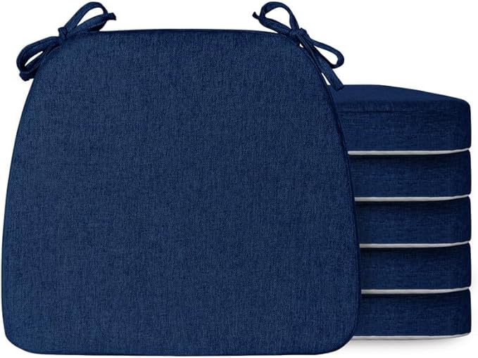 Chair Cushions Set of 6, D-Shaped Seat Cushion for Chair, Non Slip Chair Pads with Ties, 17" x 16" x 2", 40D Foam, Removable Washable Cover, Seat Cushions for Kitchen Chairs, Dark Blue