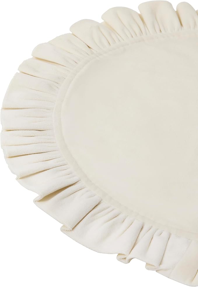 16.5 Inch Velvet Round Placemat with Ruffle for Dining Table Outdoor Placemats Non-Slip Washable for Gathering, Occasional Decoration and Family Parties Celebrations Set of 4, Beige