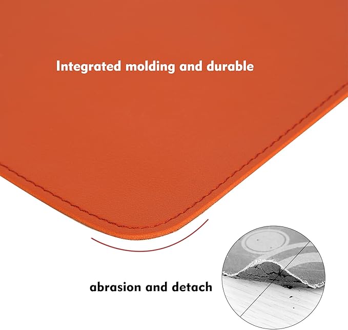 Double-Sided PU Leather & Cork Mouse Pad with Coaster – Reversible, Non-Slip, Stitched Edges for Office & Home, 8x11 Inches,(Orange)