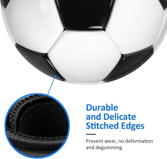 Football Soccer Round Mouse Pad Premium Textured Mouse Mat Washable Mousepads with Extended Stitched Edges Non Slip Rubber Base Small Mousepad 7.9 * 7.9 * 0.12 Inches