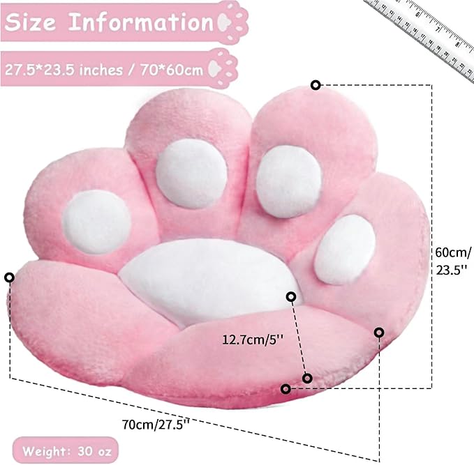DOBUONO Cat Paw Cushion Kawaii Office Desk Chair Cushion Comfy Plush Cat Paw Shape Gaming Chair Cushion Bear Cute Seat Cushion for Girl, Kawaii Room Bedroom Decorate 28"x 24" (Pink)