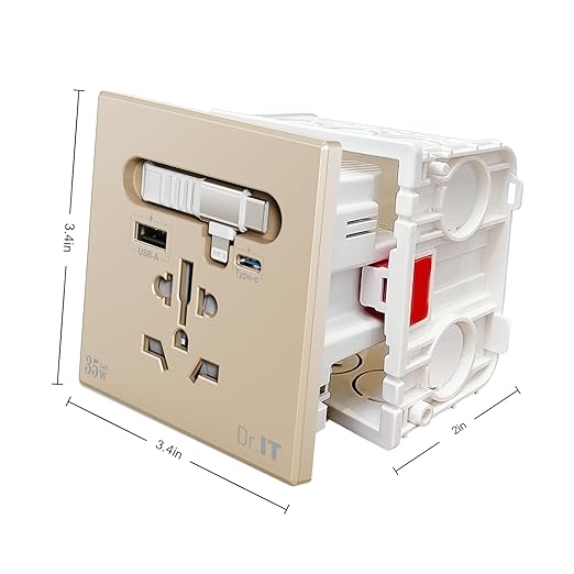 35W GaN Multi Plug Wall Outlet with Retractable Phone Charger for Bedside/Sofa, 4-in-1 Tamper-Resistant in-Wall Socket with Universal AC Port for New Renovations, UL Listed (Include 86-Type Box)
