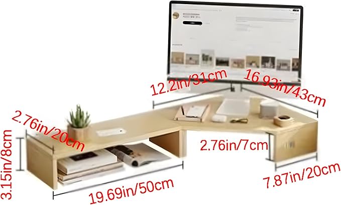 Corner Monitor Stand with Storage Space Triangle Riser Combo Desktop Corner Shelf with Cup Holder Pegboard Office Desk Accessories and Organizer for Office & Home,White,Single Layer