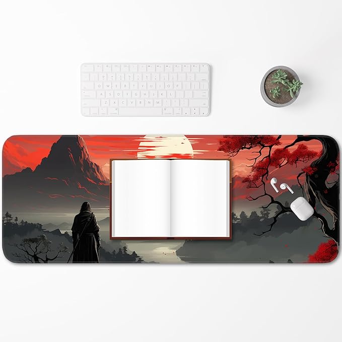 Japanese Gaming Mouse Pad, Non-Slip Rubber Base with Stitched Edge Mouse Pad for Office, Laptop, 31.5x11.8 Inch Anime Gaming Keyboard Pad