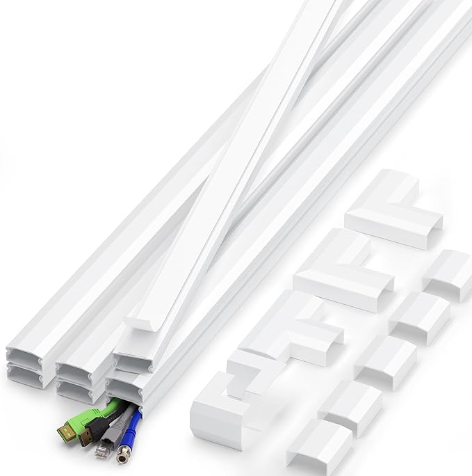 110in Cord Covers for Wires on Wall Kit, Large Cord Hider Wall Kit, Wire Covers for 3-4 Cords on Wall, White TV Cable Hider Cable Raceway, Simple Setup Wire Hider, W1.2 X H0.6in