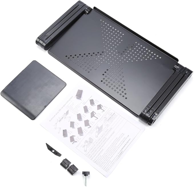 Adjustable Laptop Desk Foldable Lap Laptop Stand Portable Laptop Table Bed Tray Cozy Desk with Cooling Fan and Mouse Pad for Bed Sofa Couch at Home Living Room Bedroom Hospital, Black
