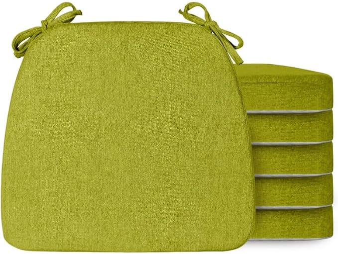 Chair Cushions Set of 6, D-Shaped Seat Cushion for Chair, Non Slip Chair Pads with Ties, 17" x 16" x 2", 40D Foam, Removable Washable Cover, Seat Cushions for Kitchen Chairs, Fluorescent Green