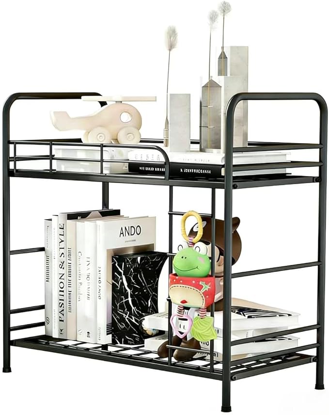 Desktop Shelf Organizer, 2 Tier k Organizer Storage Rack and Frees Up The Space of The Desk, Small Metal Bookshelf with Bunk Bed Design for Dormitory, Home, Office