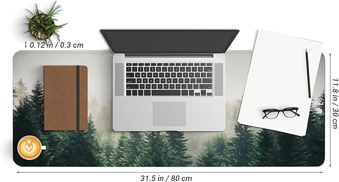 Gaming Mouse Pad with Anti-Slip Rubber Base, Extended Large Computer Mouse Mat with Stitched Edges, Long XL Anime Mousepad for Laptop and Keyboard, 31.5 x 11.8 inch (Forest Tree)