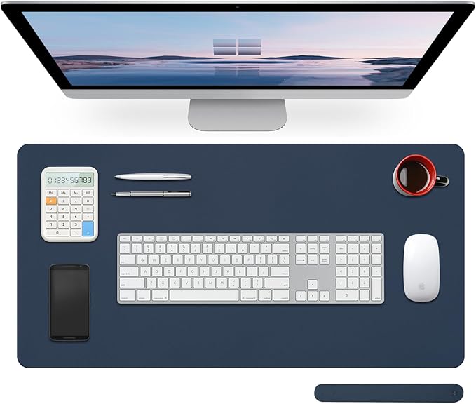 Large Leather Desk Pad Protector 27.5"x13.7",Non-Slip Durable Office Desk Mat for Writing, Computer, Laptop, Mouse Pad & Desktop Use,Desk Protector Mat,Dark Blue