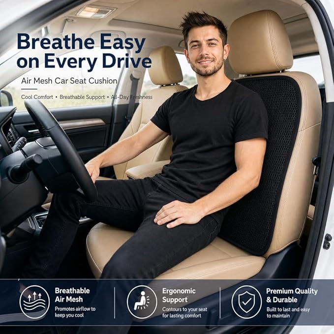 Summer Cool 3D Air Mesh Breathable Vented Car Seat Cushion Pad,Universal Auto Back Cooling Ventilated Seat Cover for Car SUV Truck Van Pickup for Driving Seat(Black, 1 Pack Back Cushion)