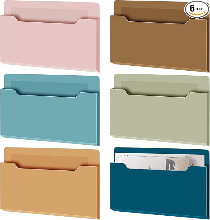 Fuutreo 6 Pcs Magnetic Wall File Organizer Magnetic Wall File Holder Refrigerator Magazine Holder for Mail Letters Paper(Mocha Mousse Color,Horizontal-large)