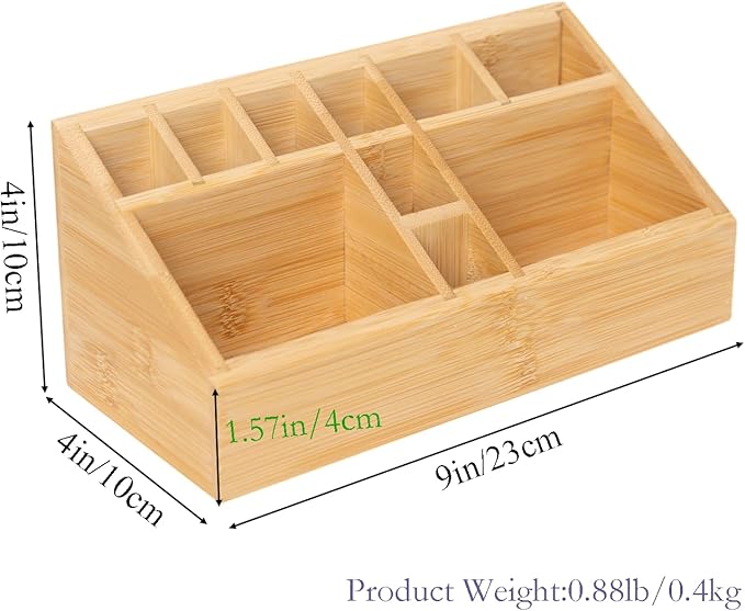 2 Pack Bamboo Small Art Supply Organizer, Pen Holder Multifunctional Organizer Office Accessory Storage, Desk Organizer for Colored Pencil, Crayon, Paint Brushes, Makeup Organizer