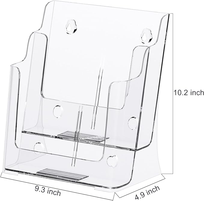 zavekia 2 Pack 2 Tier Acrylic Brochure Holder 8.5 x 11 inch, Clear Literature Organizer Magazine Stand with Removable Divider for 4 x 9 inch Brochures,Magazine Holder,Flyer Holder