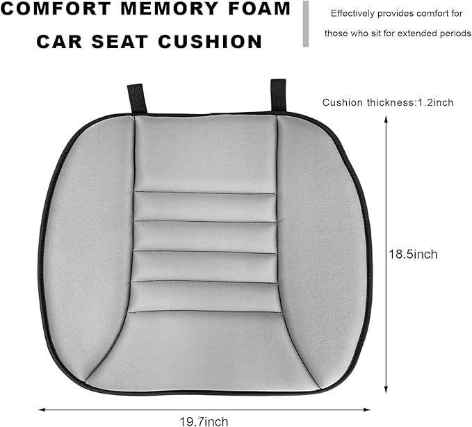 Car Seat Cushion, 1.2" Thick Comfortable Memory Foam Driver Seat Pad with Nonslip Bottom, Breathable Chair Bottom Mat Pressure Relief Pad for Truck SUV Sedan, Car Accessories (Gray)