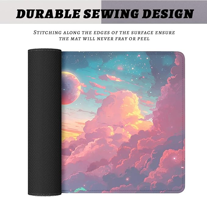 Cartoon Sky Gaming Mouse Pad Retro Comics Colorful Clouds Planets Desk Mat, Non-Slip XL Computer Big Mouse Mat with Keyboard Pad for Work, Gamer, Office, Home 31.5x11.8 in