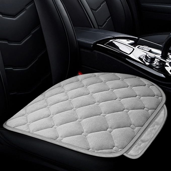 LAINLOY Car Seat Cushion, Soft Plush Vehicle Driver Seat Pad with Storage Pocket, Non-Slip Rubber Bottom, Universal Seat Protector Cover for Truck, Car, SUV, Home, Office, Chair (Grey)