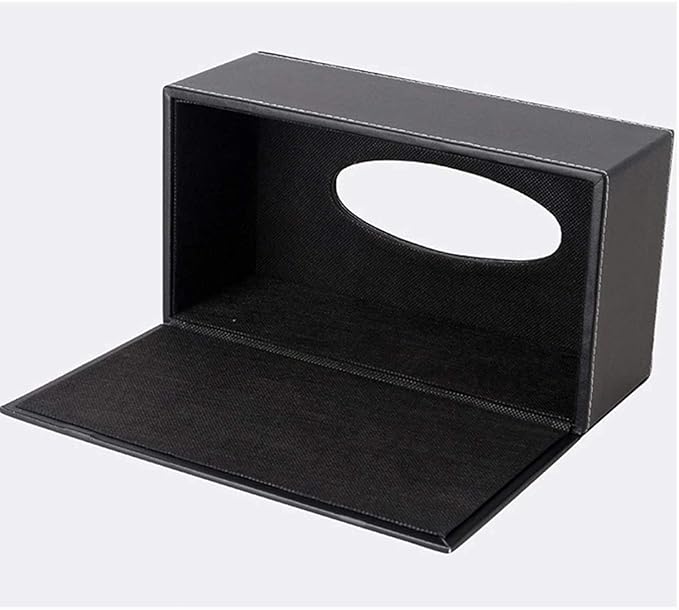 PU Leather Tissue Box Holder, Tissue Box Holder Business Black，Rectangular Napkin Holder Pumping Paper Case Dispenser for Home Office Car Automotive Decoration (9.44 * 4.72 * 3.74inch Black)