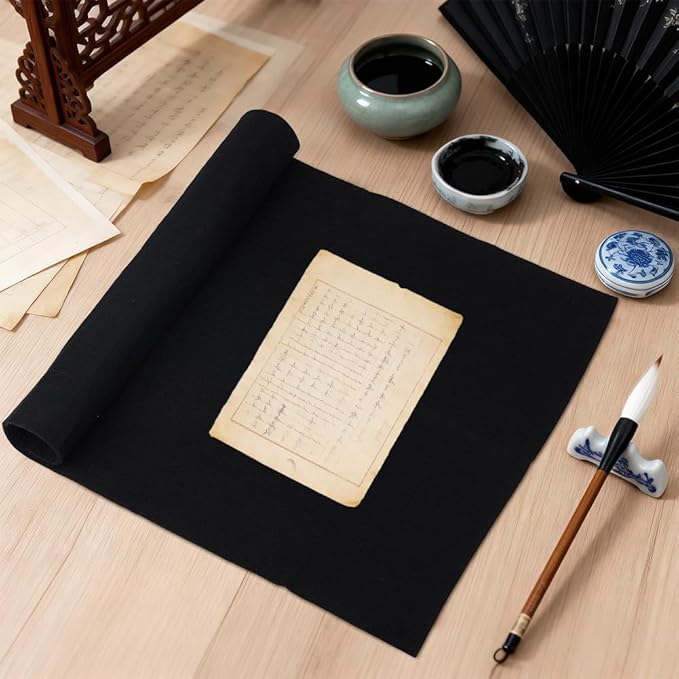 BENECREAT 27.5×19.7inch Chinese Calligraphy Drawing Felt Mat, 0.2inch Thick Black Painting Felt Desk Pad for Calligraphy, Painting and Cultural Activities