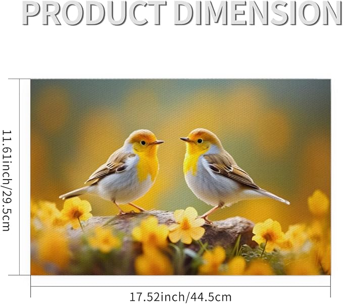 Placemats Set of 4 Heat-Resistant Rectangle Place Mats Cute Bird Yellow Washable Plastic PVC Dining Table Mat Non-Slip Wipeable Woven Vinyl Placemat for Kitchen Patio Table Decor