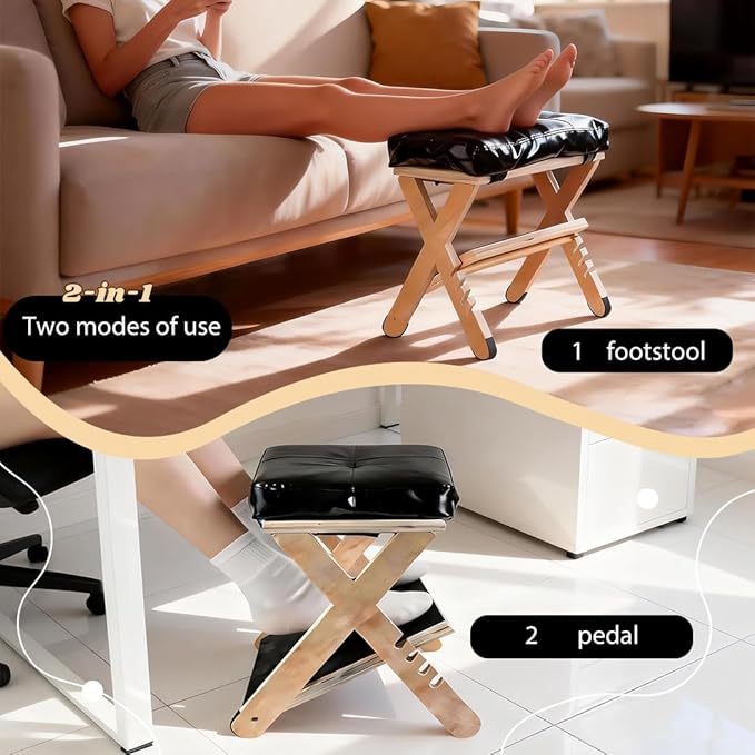 Adjustable Foot Rest for Under Desk at Work – 4 Height Levels Wooden Ergonomic Footstool Base Foot & Leg Rest for Office,Gaming,Home (Large)