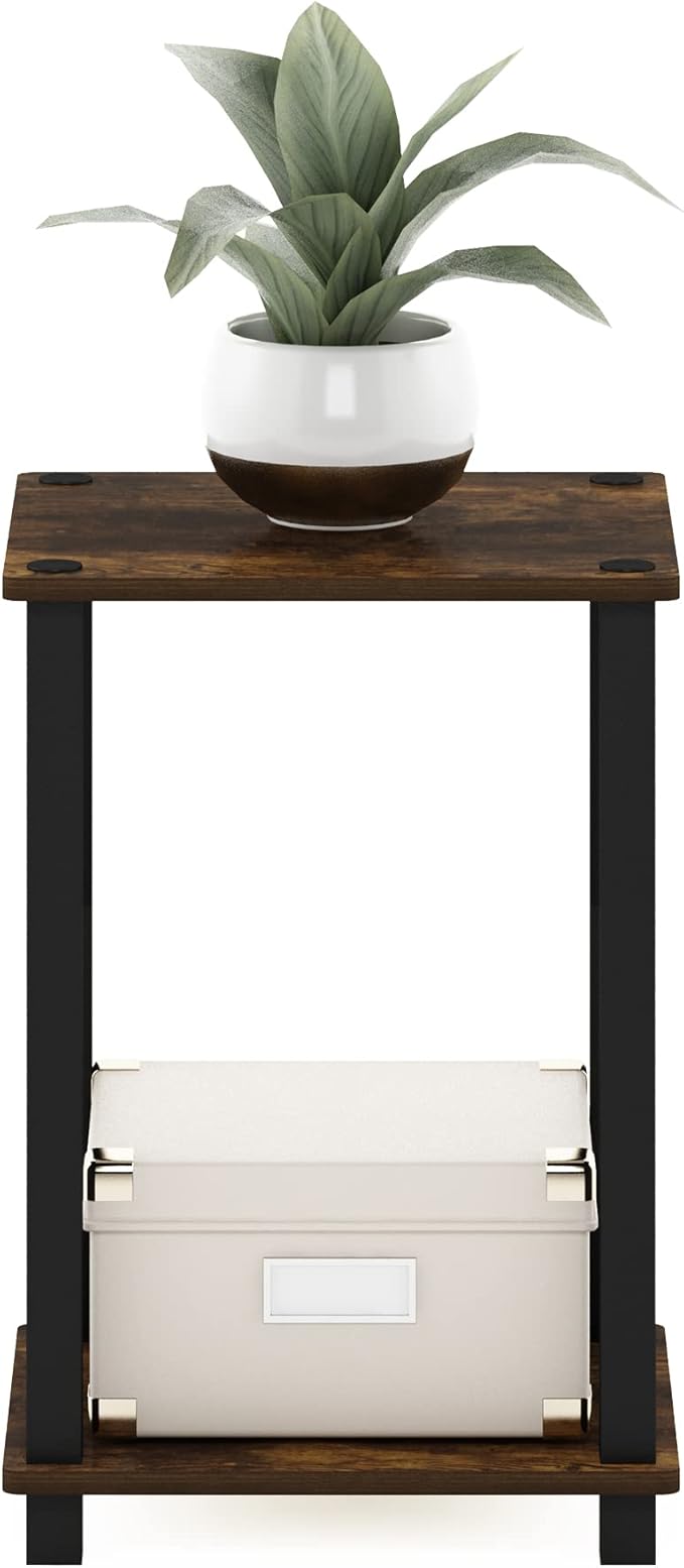 Furinno Simplistic 1-Tier End Side Night Stand/Bedside Table with Plastic Poles, Amber Pine/Black